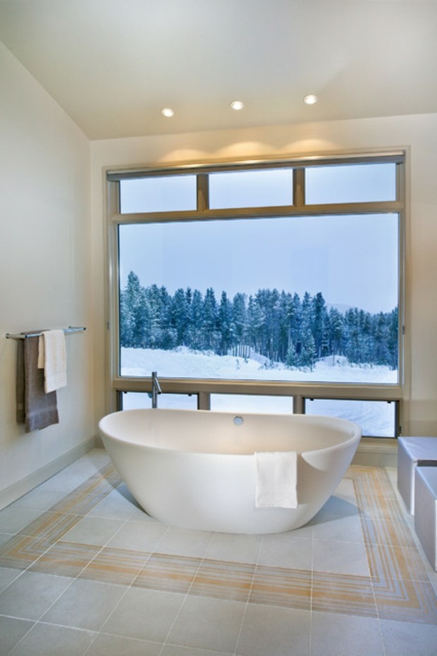 bathroom with modern bathtub