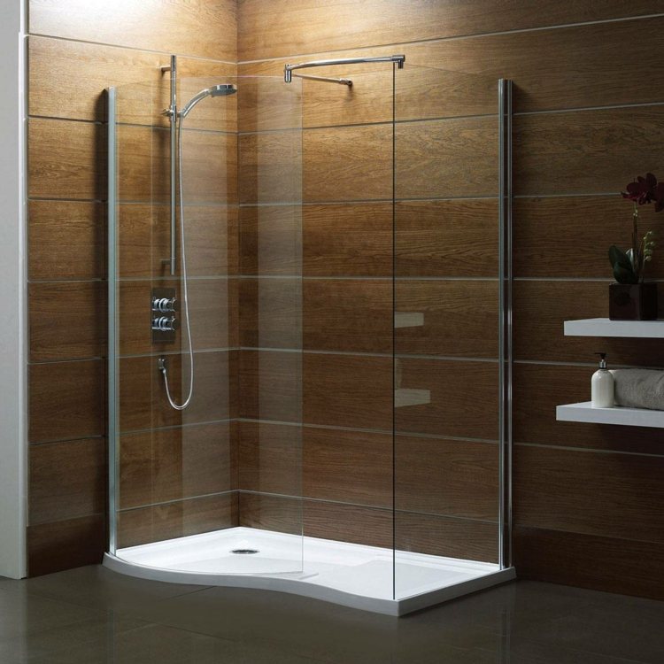 bathroom with italian shower wood