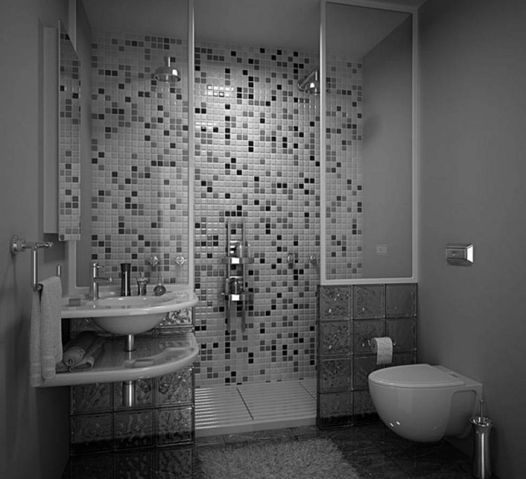 bathroom with italian shower black white