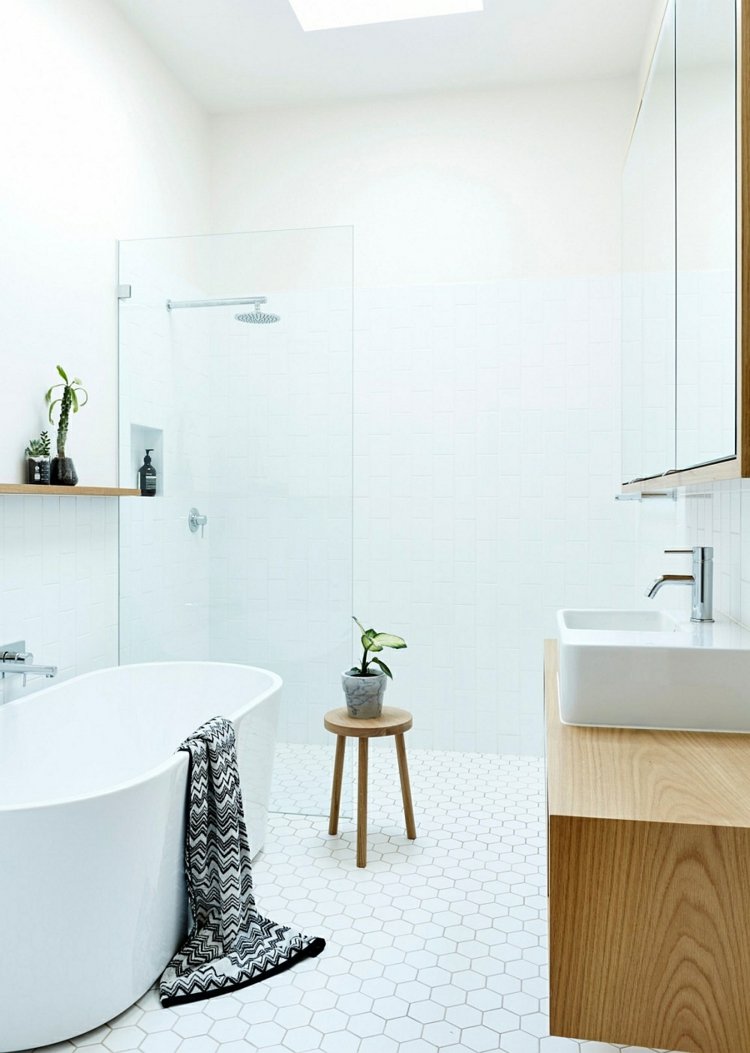 white bathroom and wood