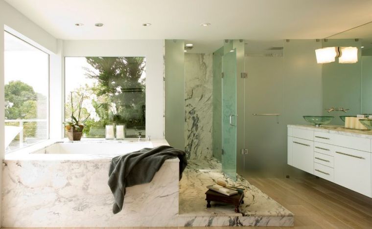 interior luxury bathroom white marble