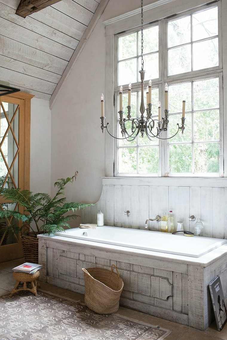 bathroom design wood bathtub idea lighting fixture suspension decoration plant