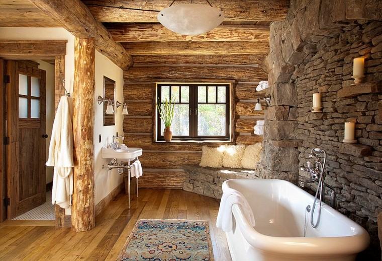 bathroom stone and wood bathtub design