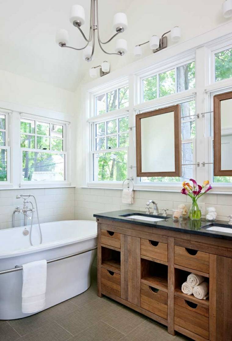 indoor bathroom modern mirror frame wood vanity tub