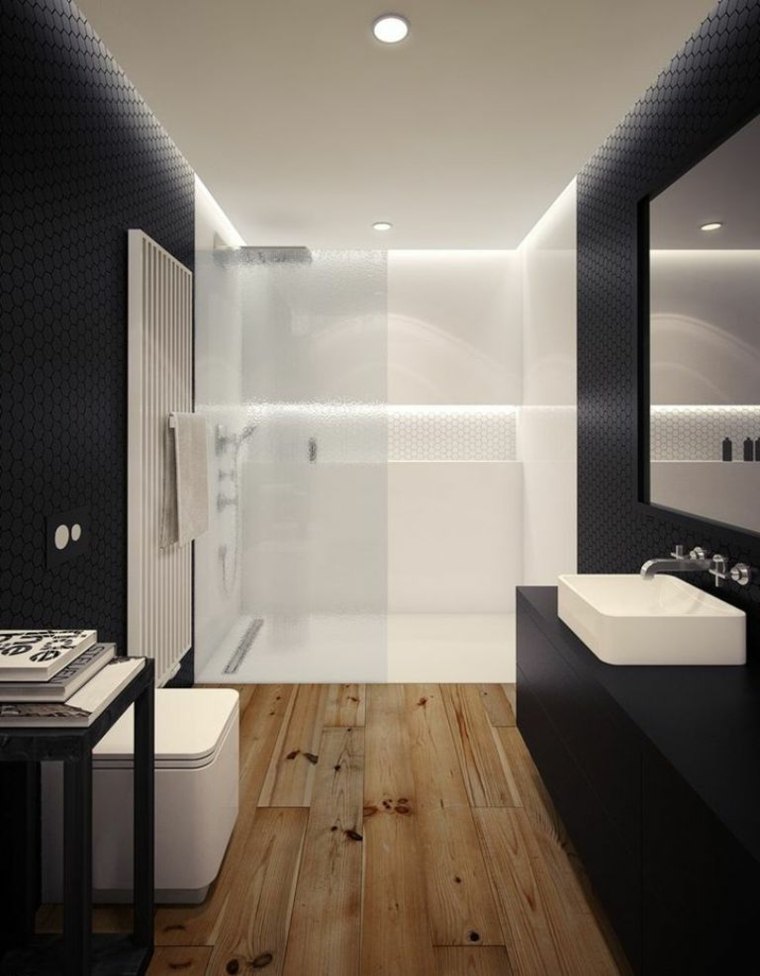 bathroom black white wood design idea