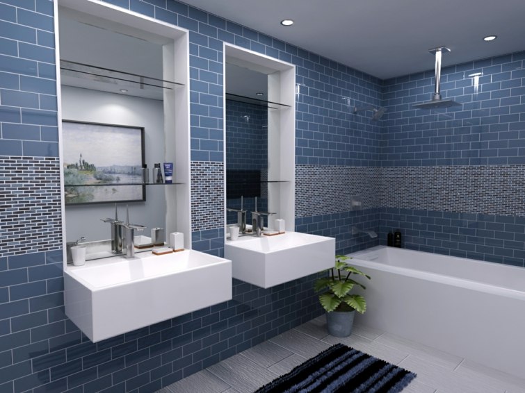 blue modern tile bathroom