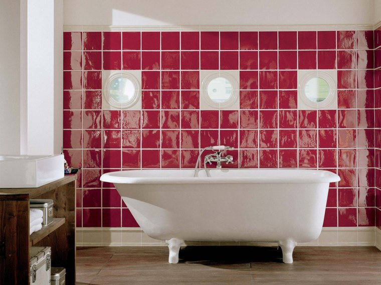 arrange bathroom red tile bathtub modern design