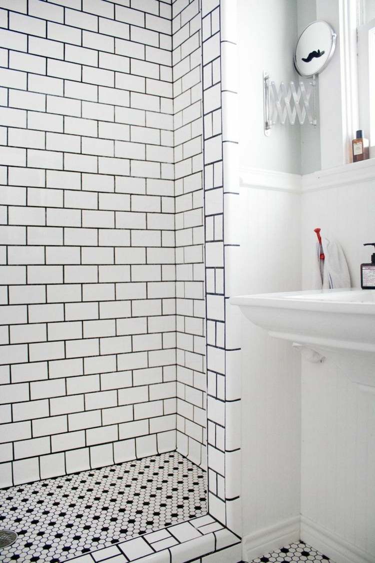 bathroom tile black white
