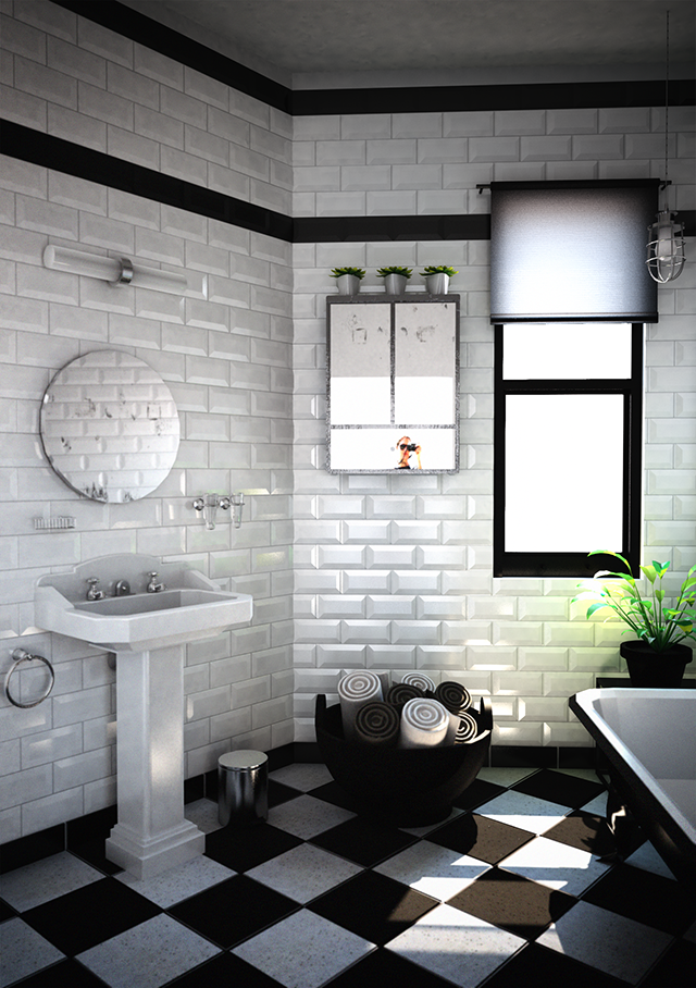 wall tile bathroom idea tile black and white deco design plant