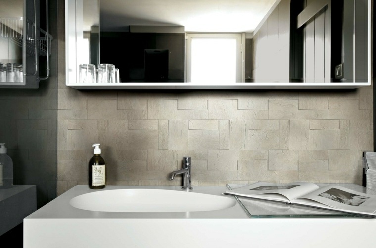 arrangement bathroom tile gray idea mirror design