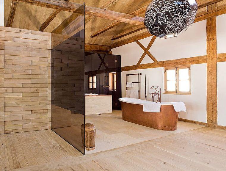 bathroom cottage bathtub copper wood coating