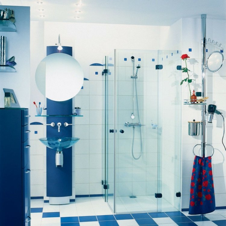 white blue colored bathroom