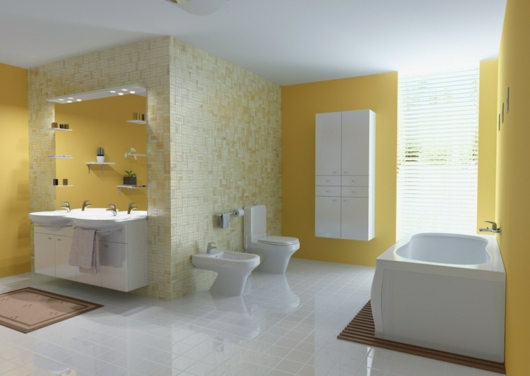 bathroom colored white yellow