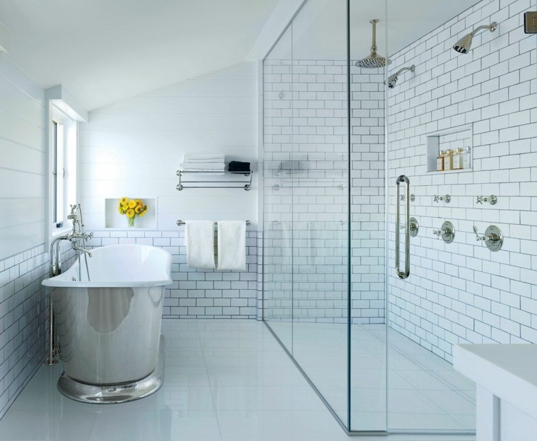 bathroom glass deco shower white tile