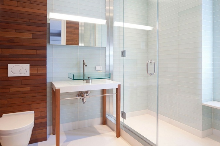 minimalist wood deco bathroom