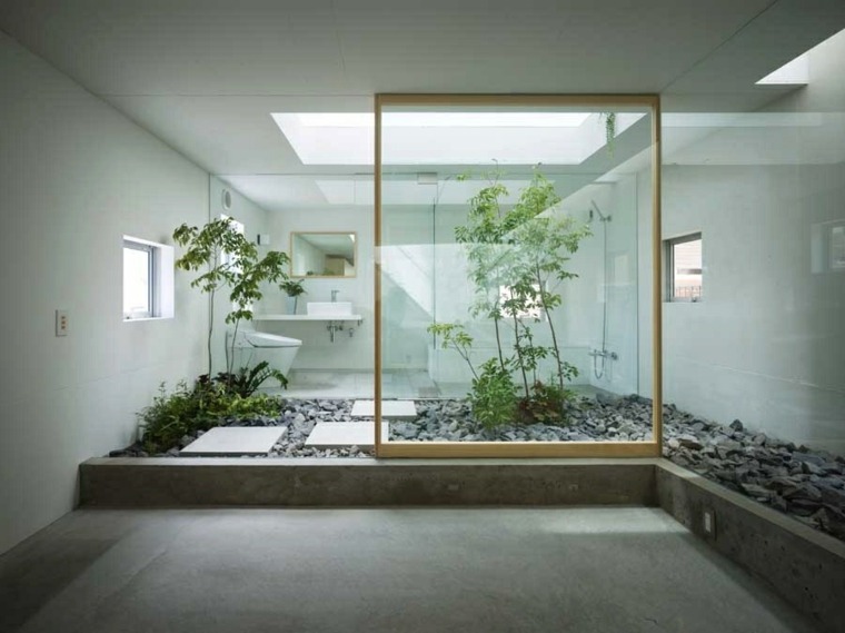 japanese bathroom decoration idea toilet plant stone