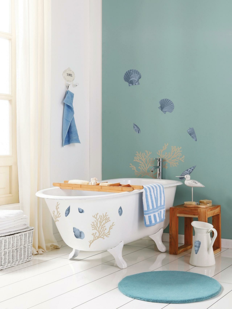 bathroom stickers wallpaper and wooden floor