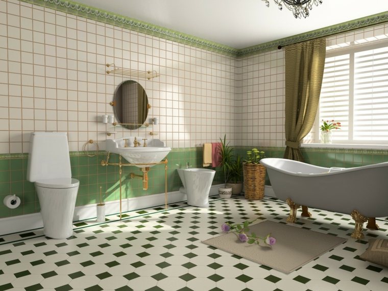 gold green tiles bathroom