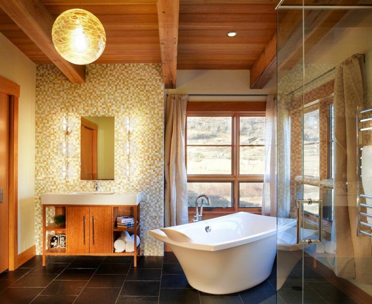 stone wood design bathroom