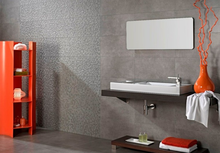 gray bathroom orange concrete design