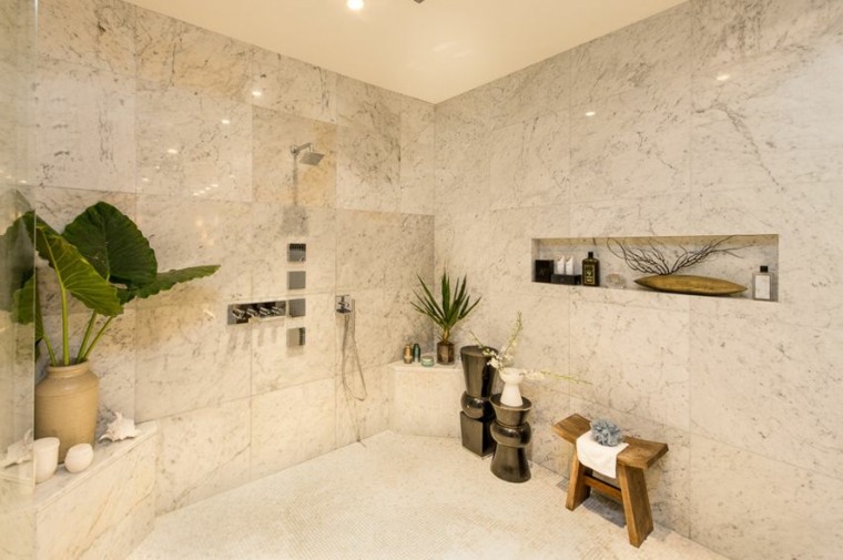 bathroom interior design marble deco plant idea shower enclosure