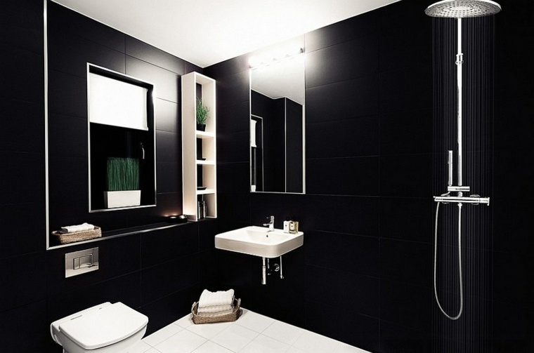 black bathroom design idea deco tiled Italian shower