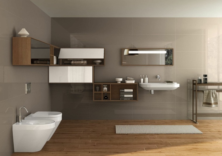 bathroom design mirror wall idea parquet toilet