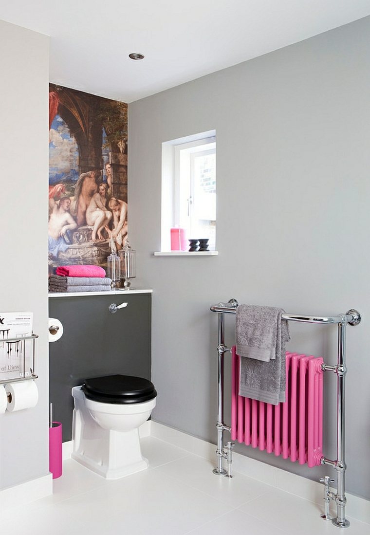 hiasan tandas dan tandas mandi dinding hitam mural pink