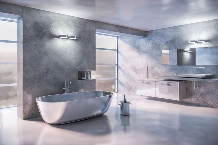gray and white bathroom model bathtub metal decoration