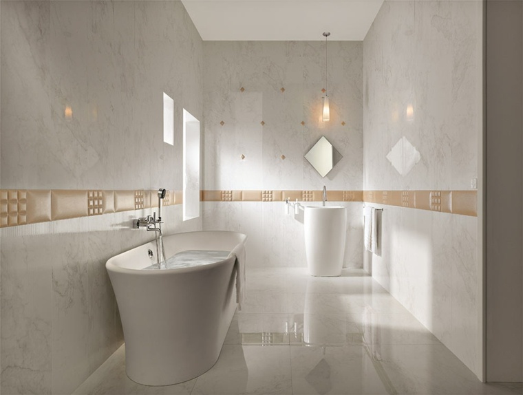 white tile bathroom bathtub idea arrangement mirror washbasin