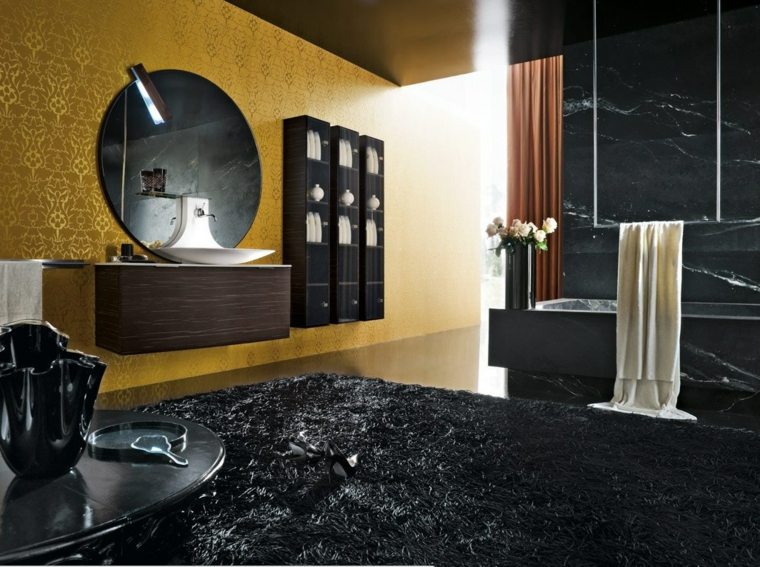 black bathroom design idea mirror wall wallpaper