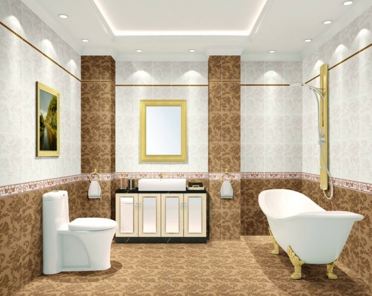 white bathroom ceiling wallpaper wall deco bathtub