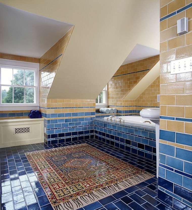 of bath-room-Moroccan-tiled-blue-brown-color-Marrakech