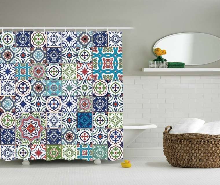 bath-tub-Moroccan bath curtain-drawing-tile-Moroccan
