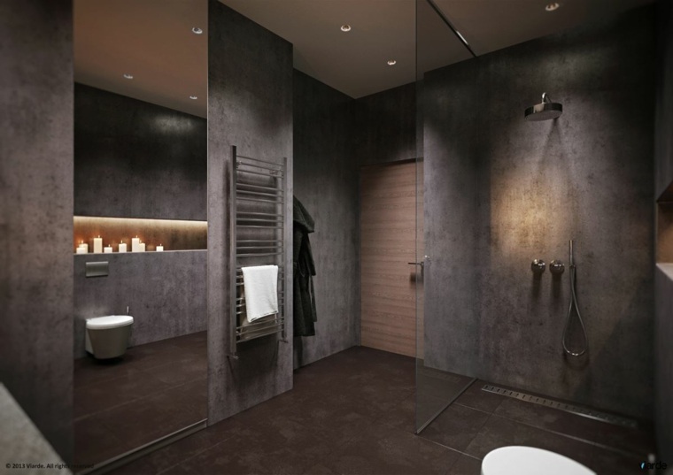 Interior Design Bathroom Gray Italian Shower Enclosure Candle
