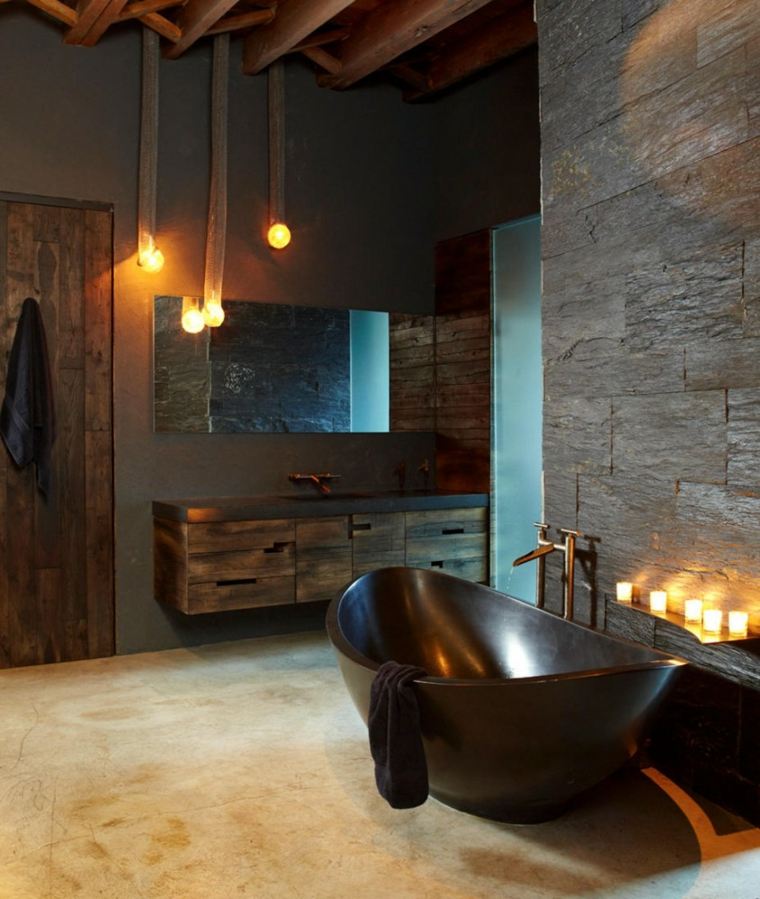 bathroom interior warm wood deco wall candle
