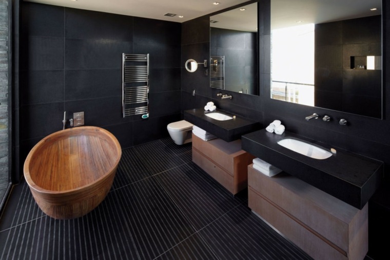 bathroom black baingoire wood design furniture wood suspended