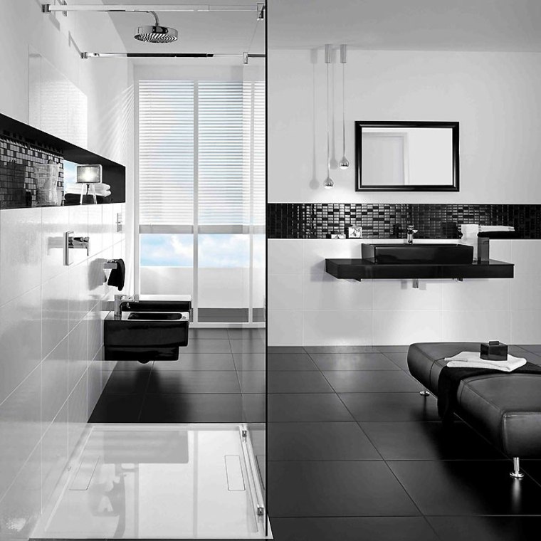 bathroom design black white modern mirror fixtures suspension
