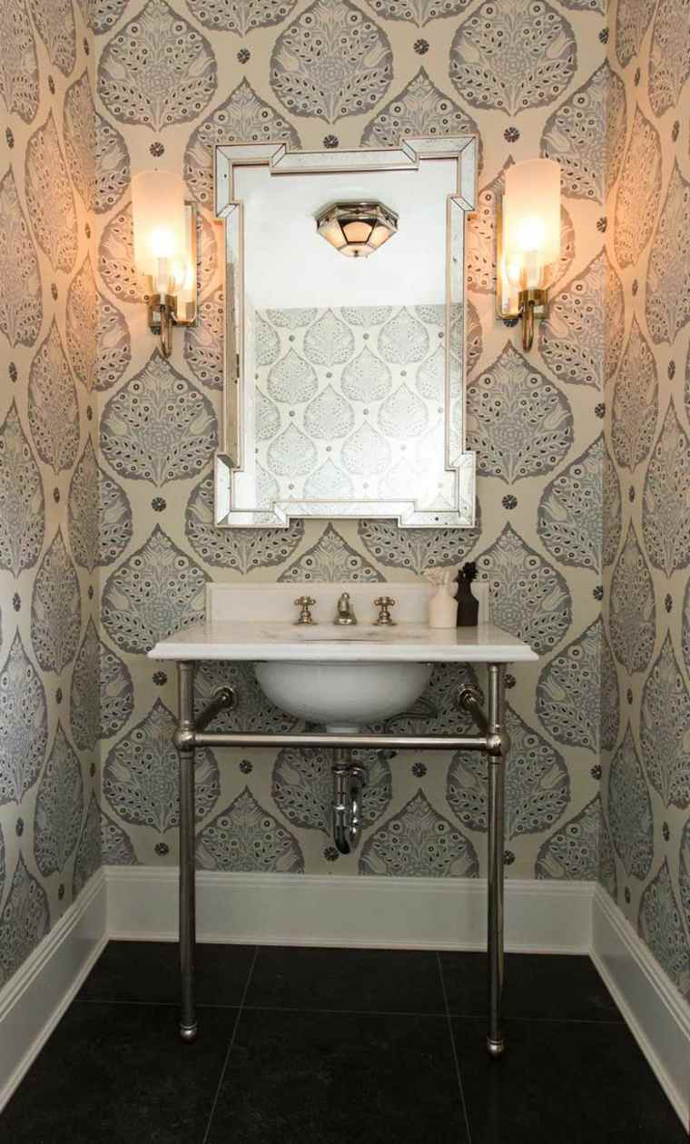 interesting wallpaper bathroom mirror idea sink tiling