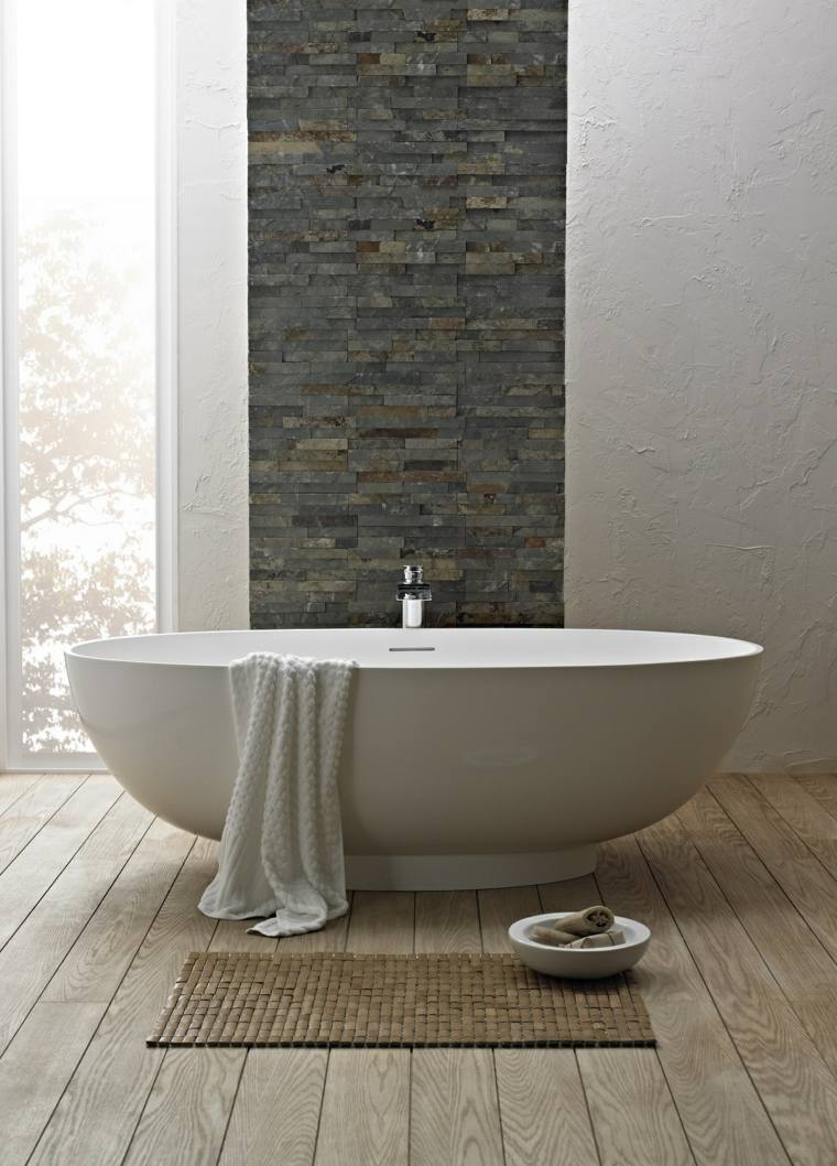 bathroom design stone bathtub white carpet floor idea wall coating