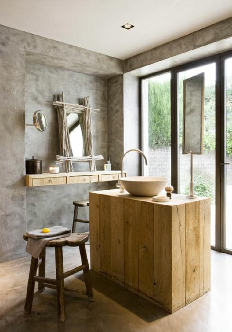 modern bathroom wood concrete stone