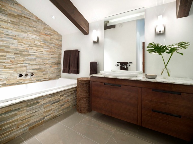 bathroom stone wall cladding bathtub