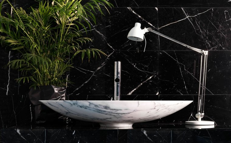 natural stone basin design interior bathroom modern idea deco plant