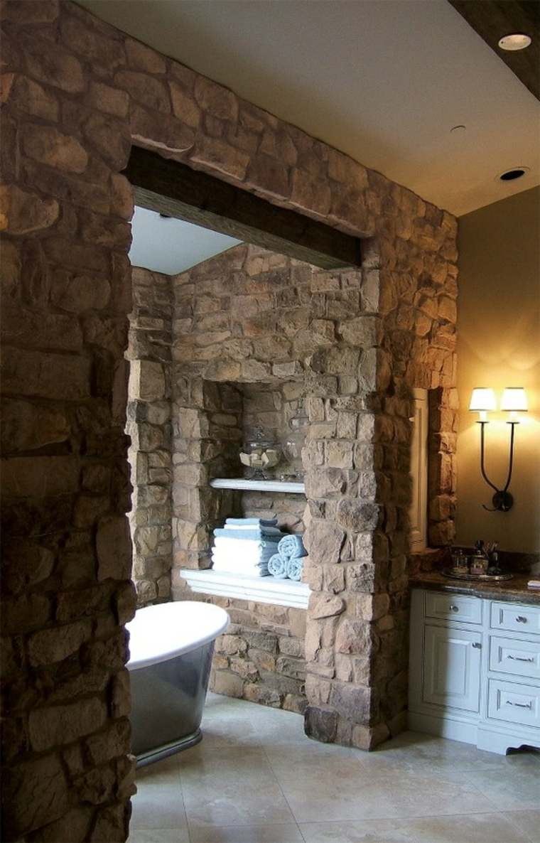 bathroom idea stone wallcovering modern deco