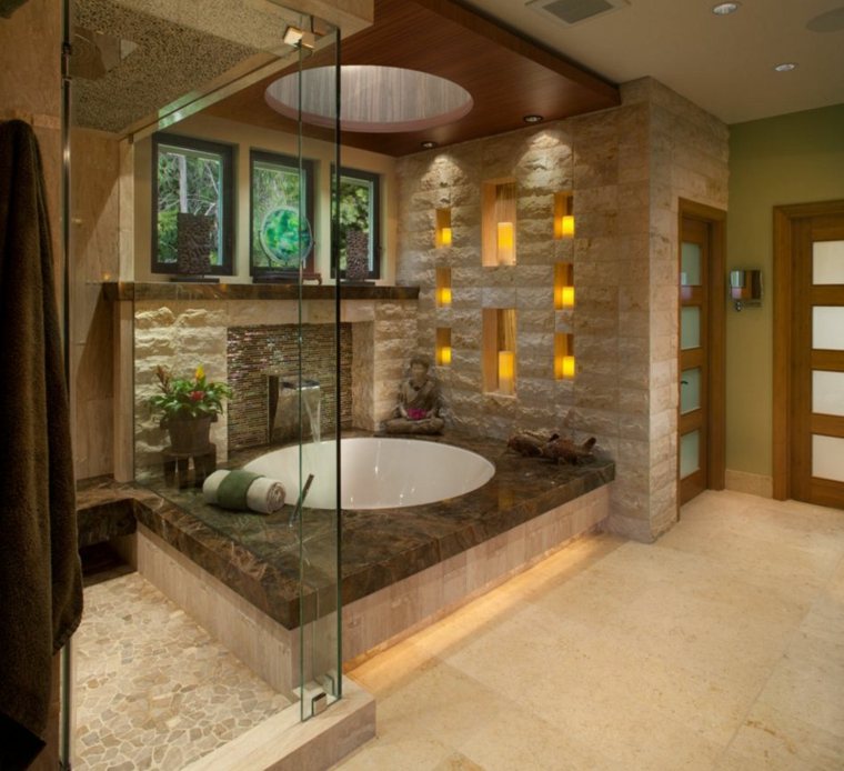 bathroom stone deco shower tub