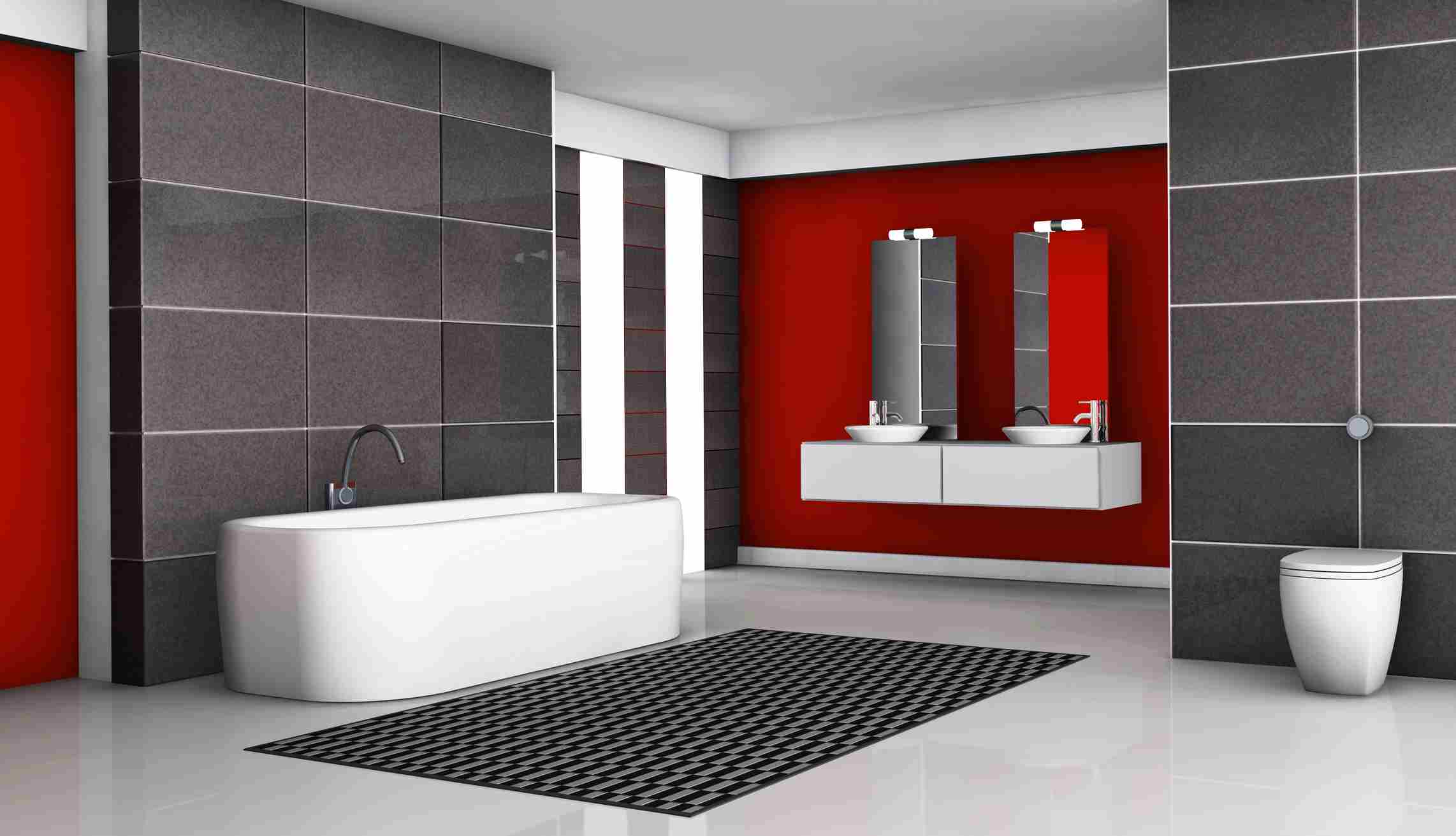 associate colors bathroom red gray bathtub