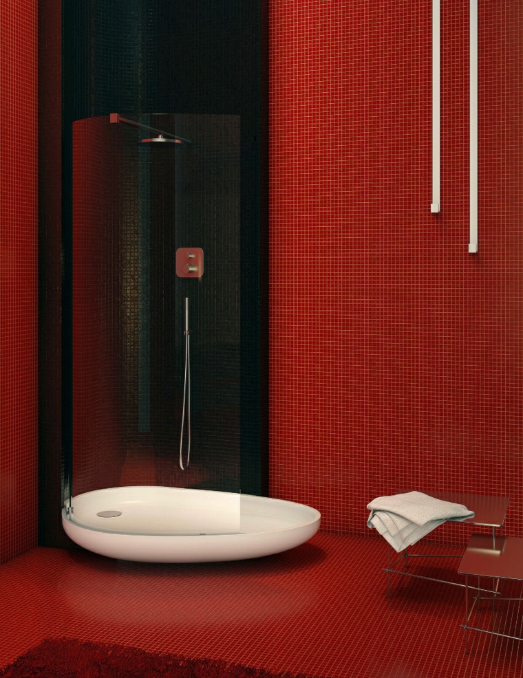red bathroom tile modern shower cubicle