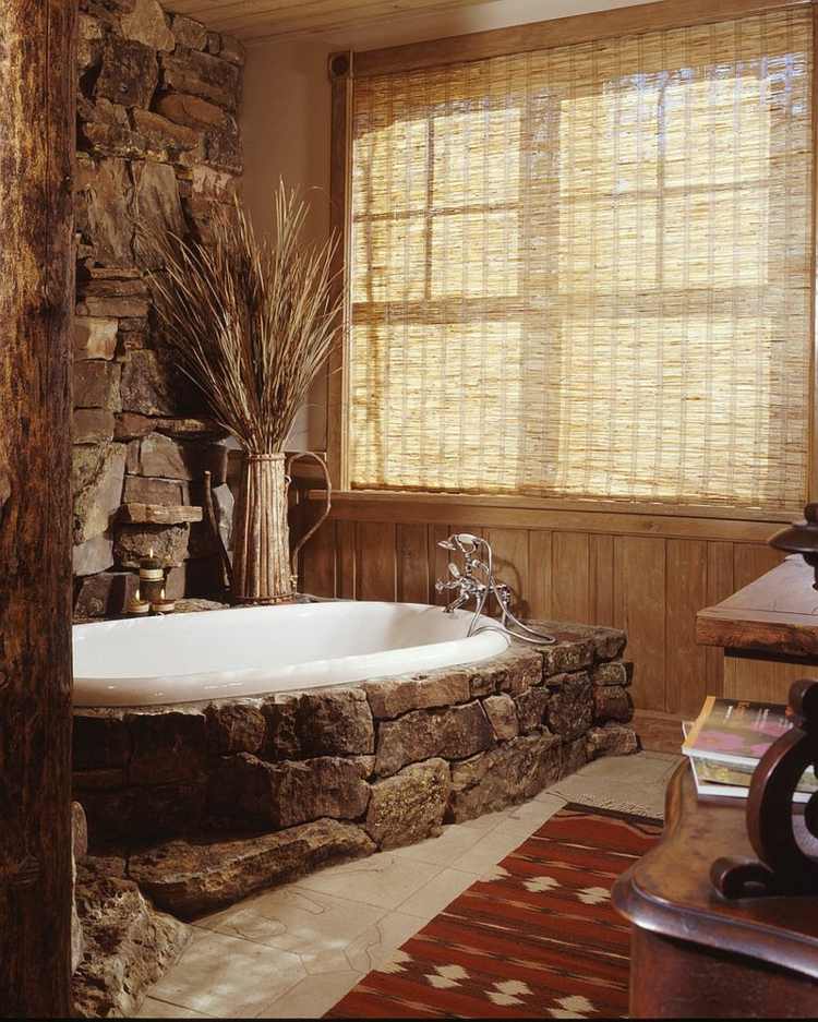 rustic bathroom stone bathtub