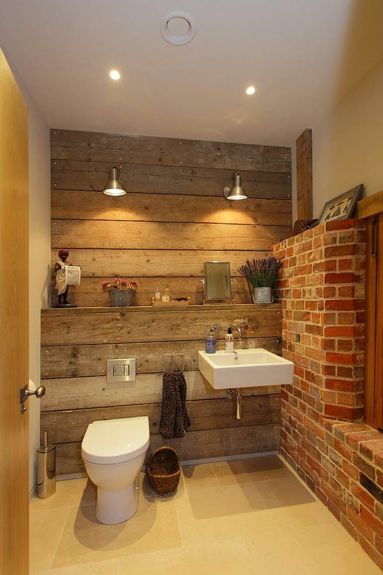 rustic bathroom stone wood deco