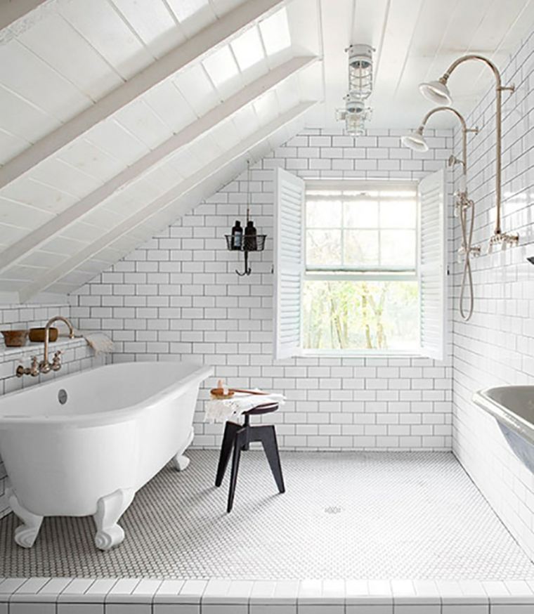 bathroom under sloping white textures